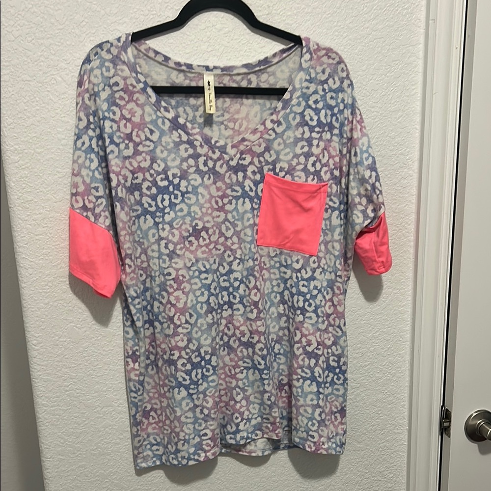 Vanilla Bay Gray and Blue 3/4 Sleeve Boxy T-Shirt